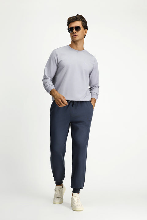 Açık Mavi Bisiklet Yaka Regular Fit Nakışlı Basic Sweatshirt