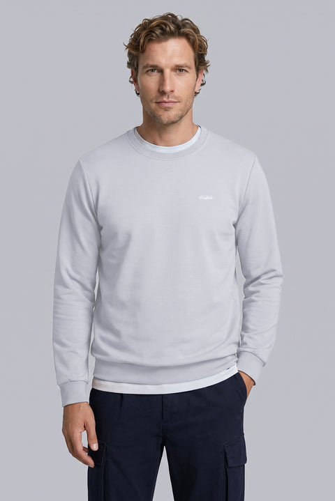 Light Blue Crew Neck Regular Fit Embroidered Basic Thin Sweatshirt