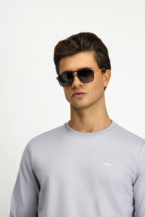 Açık Mavi Bisiklet Yaka Regular Fit Nakışlı Basic Sweatshirt