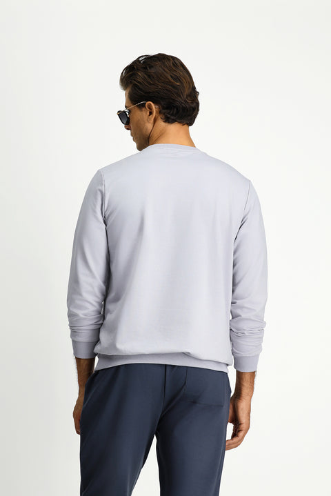 Açık Mavi Bisiklet Yaka Regular Fit Nakışlı Basic Sweatshirt