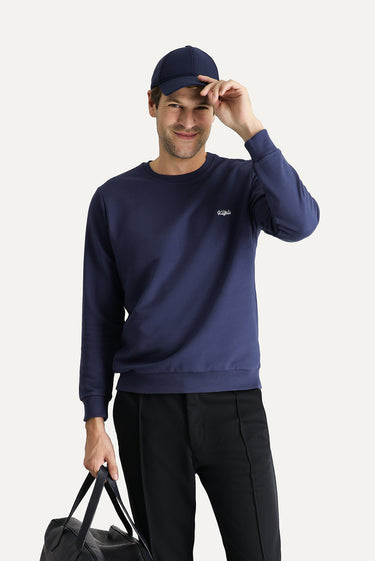  İndigo Bisiklet Yaka Regular Fit Nakışlı Pamuklu Sweatshirt