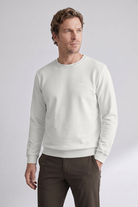 Ecru Crew Neck Regular Fit Embroidered Basic Thin Sweatshirt