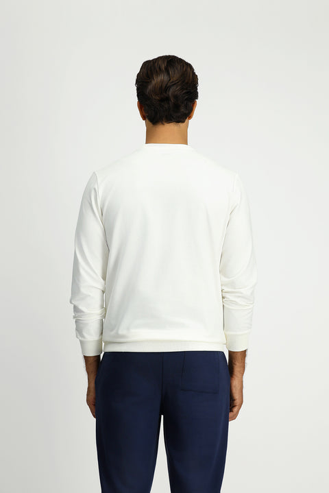 Ecru Crew Neck Regular Fit Embroidered Basic Thin Sweatshirt