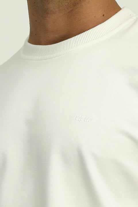 Ecru Crew Neck Regular Fit Embroidered Basic Thin Sweatshirt