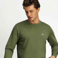 Orta Haki Bisiklet Yaka Regular Fit Nakışlı Pamuklu Sweatshirt