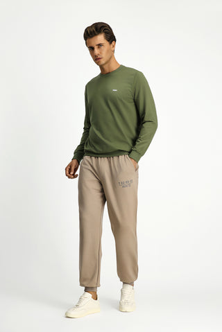  Orta Haki Bisiklet Yaka Regular Fit Nakışlı Pamuklu Sweatshirt