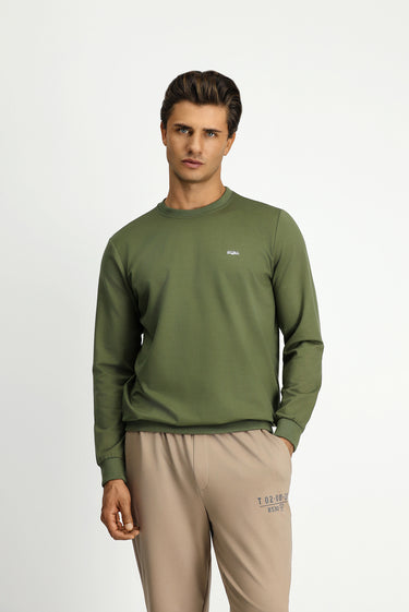  Orta Haki Bisiklet Yaka Regular Fit Nakışlı Pamuklu Sweatshirt