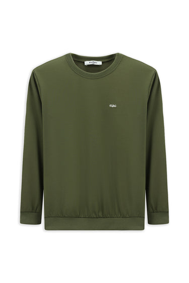  Orta Haki Bisiklet Yaka Regular Fit Nakışlı Pamuklu Sweatshirt