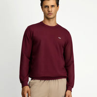 Koyu Bordo Bisiklet Yaka Regular Fit Nakışlı Pamuklu Sweatshirt