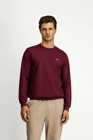  Koyu Bordo Bisiklet Yaka Regular Fit Nakışlı Pamuklu Sweatshirt