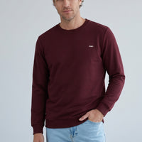Dark Burgundy Crew Neck Regular Fit Embroidered Basic Thin Sweatshirt