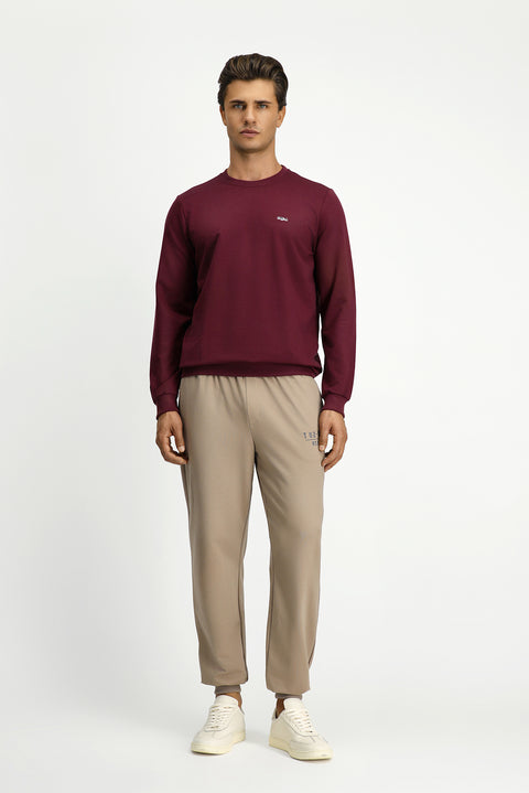 Koyu Bordo Bisiklet Yaka Regular Fit Nakışlı Basic Sweatshirt