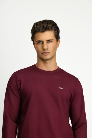  Koyu Bordo Bisiklet Yaka Regular Fit Nakışlı Pamuklu Sweatshirt