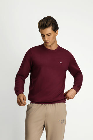  Koyu Bordo Bisiklet Yaka Regular Fit Nakışlı Pamuklu Sweatshirt