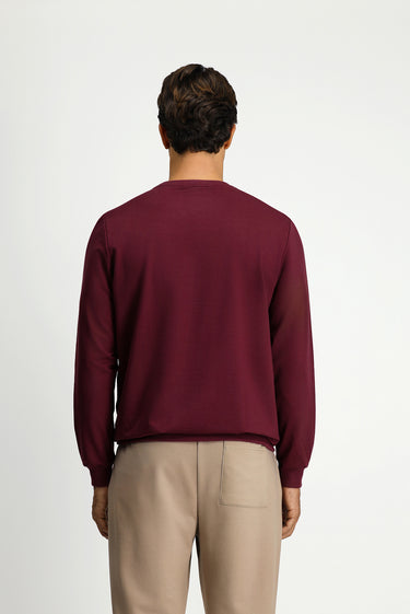 Koyu Bordo Bisiklet Yaka Regular Fit Nakışlı Pamuklu Sweatshirt