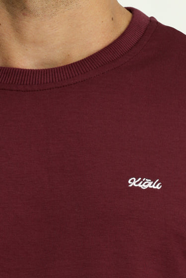 Koyu Bordo Bisiklet Yaka Regular Fit Nakışlı Pamuklu Sweatshirt