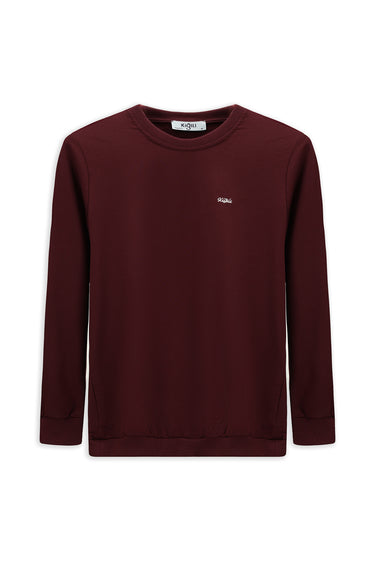  Koyu Bordo Bisiklet Yaka Regular Fit Nakışlı Pamuklu Sweatshirt