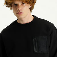 Siyah Bisiklet Yaka Baskılı Oversize Pamuklu Sweatshirt