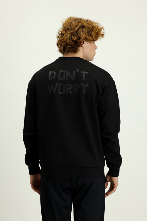 Siyah Bisiklet Yaka Baskılı Oversize Pamuklu Sweatshirt