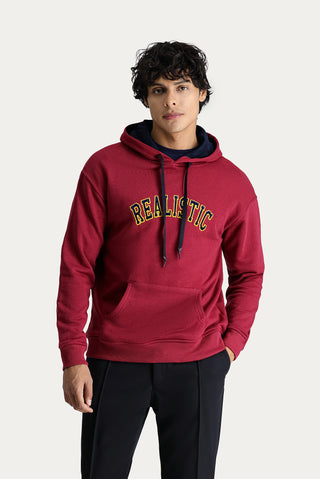  Koyu Kırmızı Kapüşonlu Nakışlı Oversize Pamuk Sweatshirt