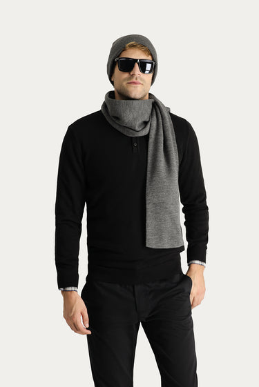 Siyah Polo Yaka Regular Fit Pamuklu Triko Kazak