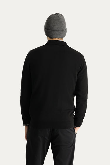 Siyah Polo Yaka Regular Fit Pamuklu Triko Kazak