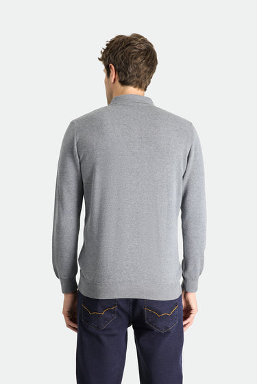 Orta Gri Melanj Polo Yaka Regular Fit Pamuklu Triko Kazak