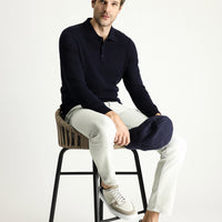 Koyu Lacivert Polo Yaka Regular Fit Pamuklu Triko Kazak