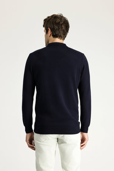 Koyu Lacivert Polo Yaka Regular Fit Pamuklu Triko Kazak