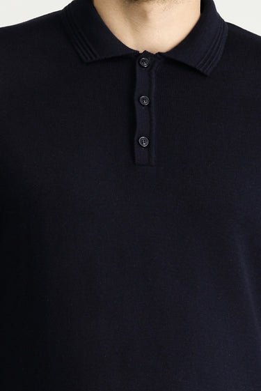 Koyu Lacivert Polo Yaka Regular Fit Pamuklu Triko Kazak