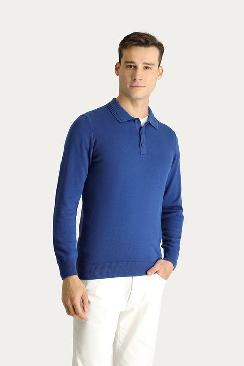 İndigo Polo Yaka Regular Fit Pamuklu Triko Kazak