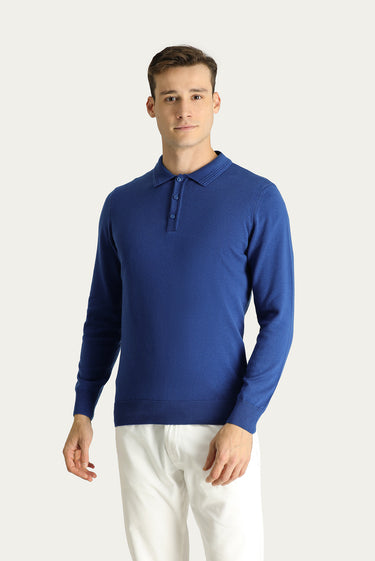 İndigo Polo Yaka Regular Fit Pamuklu Triko Kazak