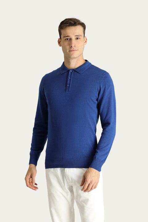 İndigo Polo Yaka Regular Fit Pamuklu Triko Kazak