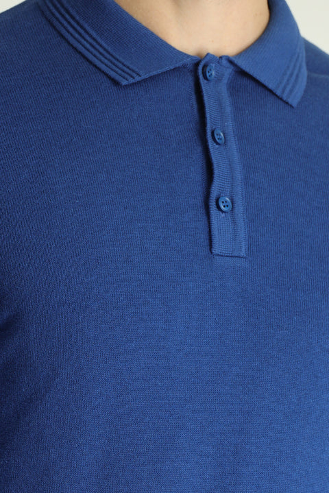 İndigo Polo Yaka Regular Fit Pamuklu Triko Kazak