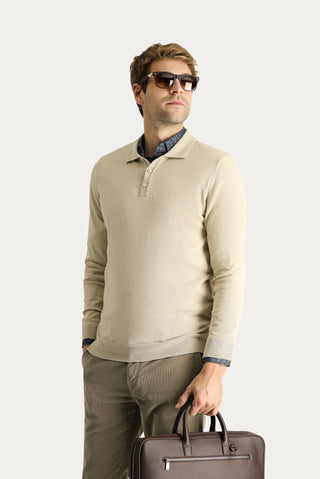  Orta Bej Polo Yaka Regular Fit Pamuklu Triko Kazak