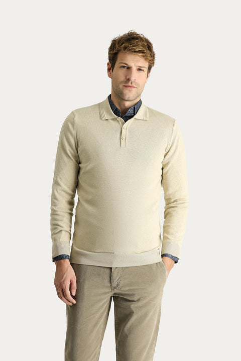 Orta Bej Polo Yaka Regular Fit Pamuklu Triko Kazak