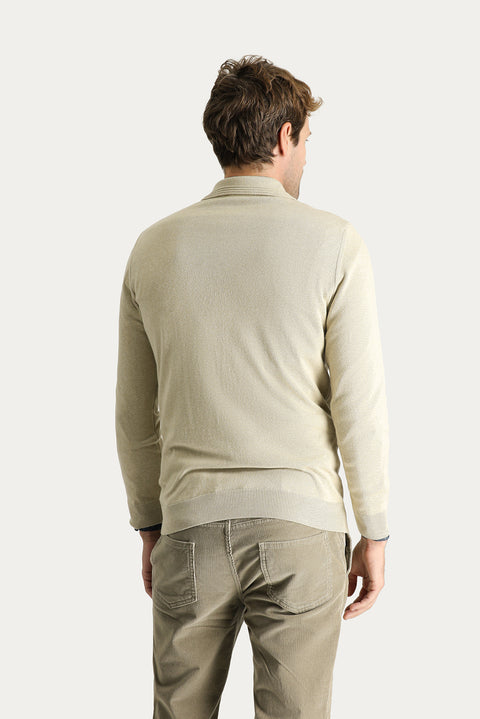 Orta Bej Polo Yaka Regular Fit Pamuklu Triko Kazak