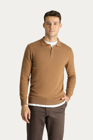 Camel Polo Yaka Regular Fit Pamuklu Triko Kazak