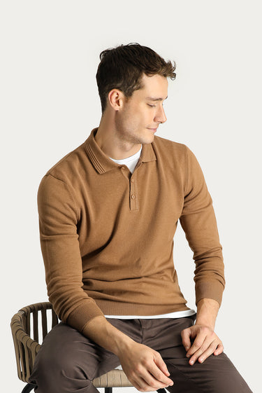 Camel Polo Yaka Regular Fit Pamuklu Triko Kazak