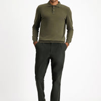 Orta Haki Polo Yaka Regular Fit Pamuklu Triko Kazak