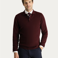 Koyu Bordo Polo Yaka Regular Fit Pamuklu Triko Kazak