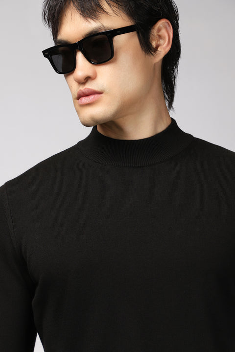 Siyah Yarım Balıkçı Yaka Regular Fit Pamuklu Triko Kazak