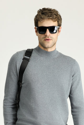  Orta Gri Melanj Yarım Balıkçı Yaka Regular Fit Pamuklu Triko Kazak