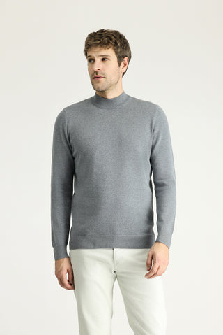  Orta Gri Melanj Yarım Balıkçı Yaka Regular Fit Pamuklu Triko Kazak