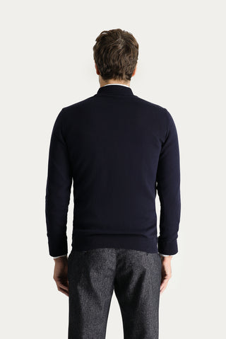  Koyu Lacivert Yarım Balıkçı Yaka Regular Fit Pamuklu Triko Kazak