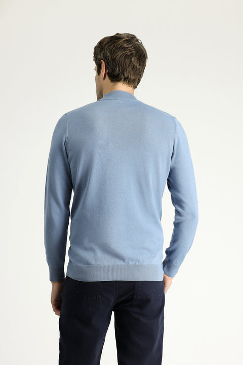 Havacı Mavi Yarım Balıkçı Yaka Regular Fit Pamuklu Triko Kazak