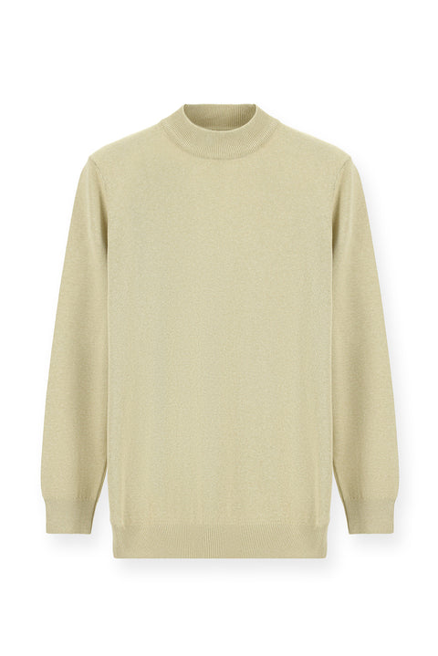 Orta Bej Yarım Balıkçı Yaka Regular Fit Pamuklu Triko Kazak