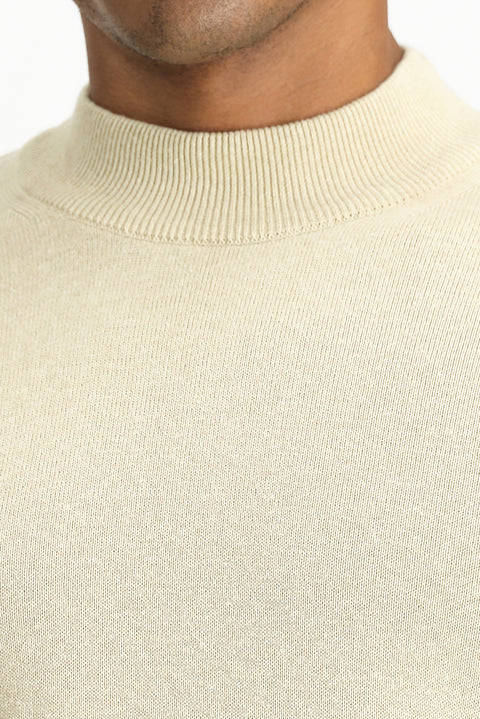 Orta Bej Yarım Balıkçı Yaka Regular Fit Pamuklu Triko Kazak