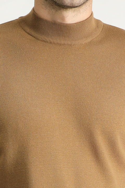 Camel Yarım Balıkçı Yaka Regular Fit Pamuklu Triko Kazak