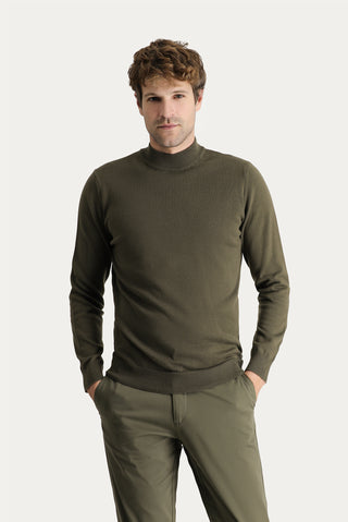  Orta Haki Yarım Balıkçı Yaka Regular Fit Pamuklu Triko Kazak